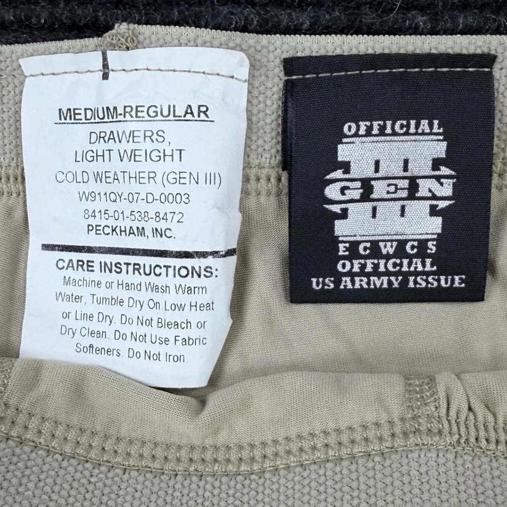 US Army ECWCS Gen III Level 1 Polartec Base Layer Set Tan Medium Regular Peckham